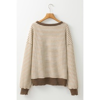 Brown Stripe Loose Drop Shoulder Long Sleeve Top - 2XL thumbnail