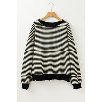 Black Stripe Loose Drop Shoulder Long Sleeve Top - 2XL thumbnail