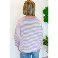 Azura Exchange Purple Stripe Loose Drop Shoulder Long Sleeve Top - L thumbnail
