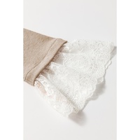Parchment Seam Detail Lace Contrast Cuffs Raglan Sleeve Top - L thumbnail
