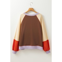 Orange Color Block Side Slits Raglan Sleeve Loose Fit Top - 2XL thumbnail