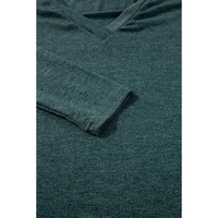 Mist Green Solid Color Long Sleeve V Neck Top - L thumbnail