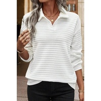 White Quilted Texture Sporty Collared Long Sleeve Top - L thumbnail