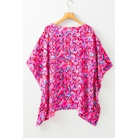 Pink Abstract Print V Neck Half Sleeve Loose Fit Tunic Blouse - L thumbnail