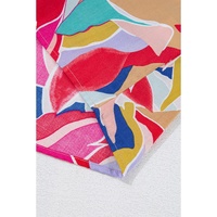 Pink Abstract Printed Ruffled Flutter Sleeve Tied Split V Neck Blouse - L thumbnail