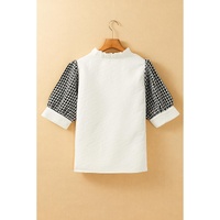 Azura Exchange White Geometric Textured Short Sleeve Frilly V Neck Blouse - L thumbnail