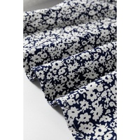 Blue Floral Print Notched V Neck Puff Sleeve Blouse - L thumbnail