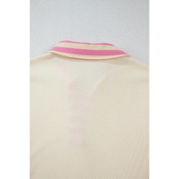 Pink Stripe Colorblock Patchwork Collared French Terry Knit Top - L thumbnail