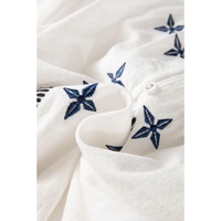 White Geometric Embroidered Long Sleeve Buttoned Blouse - M thumbnail