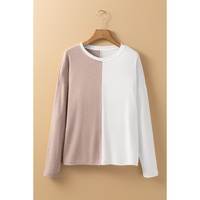 Khaki Colorblock Long Sleeve Crew Neck Top - L thumbnail