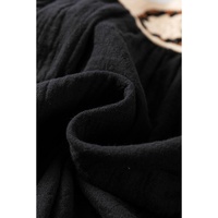 Black Flower Crochet Square Neck Textured Short Sleeve Blouse - M thumbnail