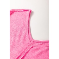 Sachet Pink Contrast Patchwork 3/4 Sleeve V Neck Loose Blouse - L thumbnail