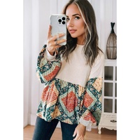 Jet Stream Paisley Geometric Patchwork Crew Neck Loose Fit Top - L thumbnail