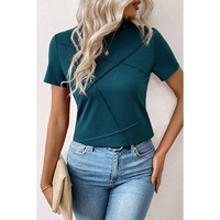 Blue Sapphire Solid Color Toothpick Stripe Round Neck T Shirt - L thumbnail