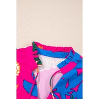 Rose Blooming Flower Print Ruffled Puff Sleeve Blouse - M thumbnail
