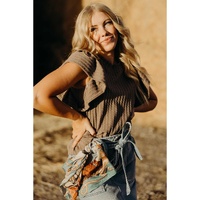 Sleet Solid Color Textured Flutter Sleeve Top - L thumbnail