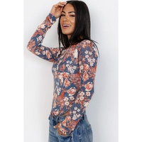 Orchid Petal Floral Print Mesh Fitted Long Sleeve Top - L thumbnail