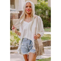 White Eyelet Patchwork High Low Hem V Neck Oversized Top - L thumbnail