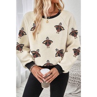Jet Stream Textured Colorblock Edge Sequin Turkey Graphic Long Sleeve Top - L thumbnail
