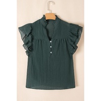 Skobeloff Frilled V Neck Ruffled Cap Sleeve Blouse - L thumbnail