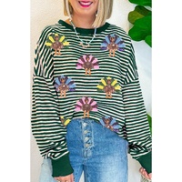 Green Stripe Turkey Pattern Drop Shoulder Pullover Top - 2XL thumbnail