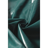 Sea Green  Notched V Neck Short Puff Sleeve PU Leather Blouse - L thumbnail