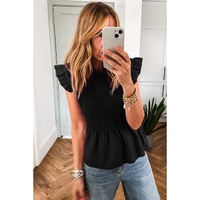 Black Ruffle Short Sleeve Shirred Peplum Top - XL thumbnail
