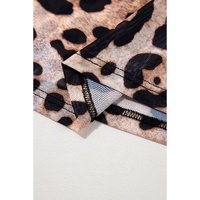 Brown Leopard Round Neck Long Sleeve Slim Top - L thumbnail