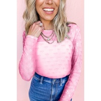Pink Mesh Bow Pattern Long Sleeve Top - M thumbnail