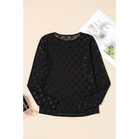 Black Mesh Bow Pattern Long Sleeve Top - XL thumbnail