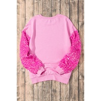 Pink Valentines Heart Graphic Sequin Patchwork Long Sleeve Top - XL thumbnail