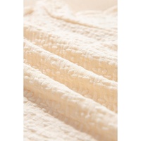 Beige Solid Color Textured Ruffled Short Sleeve Blouse - XL thumbnail