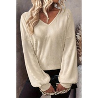White Knot Back Drop Shoulder Ribbed Long Sleeve Blouse - L thumbnail