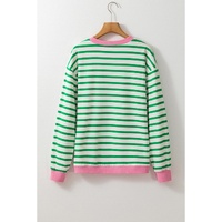 Bright Green Striped Sequin Clover Graphic Colorblock Long Sleeve St Patrick Top - L thumbnail
