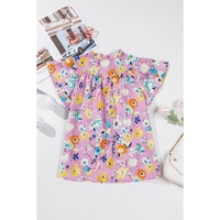 Pink Flutter Sleeve V Neck Floral Top - L thumbnail