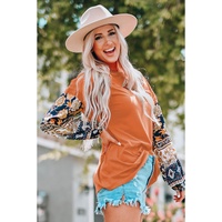 Azura Exchange Floral Print Balloon Sleeve Top with Lace Details - L thumbnail