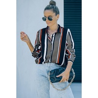 Black Brown Striped Modern Women Shirt - XL thumbnail