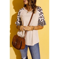 Azura Exchange Leopard Ruffle Sleeve Waffle Knit Top - S thumbnail