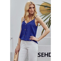 Azura Exchange Blue Spaghetti Strap Buttoned Tank Top - M thumbnail