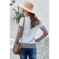 Azura Exchange Leopard Splicing Colorblock Long Sleeve Top - S thumbnail