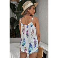 White Tropical Plant Print Tank Top - L thumbnail