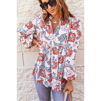 Azura Exchange Split Neck Bubble Sleeve Blouse - M thumbnail