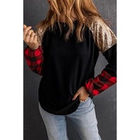 Azura Exchange Lantern Sleeve Plaid Sequin Pullover Sweatshirt - S thumbnail