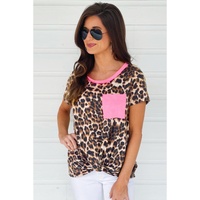 Azura Exchange Neon Pink Leopard Pocket T-shirt - M thumbnail