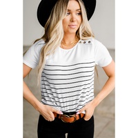 Azura Exchange Striped Buttoned Short Sleeve Top - XL thumbnail