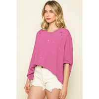 Azura Exchange Bleached Distressed Short Sleeve Top - M thumbnail