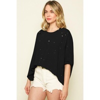 Azura Exchange Bleached Distressed Asymmetric Hem Tee - M thumbnail