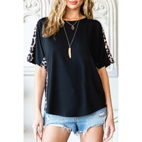 Azura Exchange Leopard Splicing Short Sleeve T-Shirt - S thumbnail