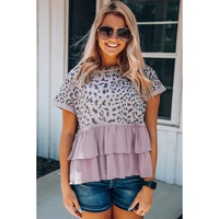 Azura Exchange Leopard Tiered Ruffle Top - L thumbnail