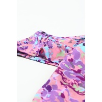 Azura Exchange Lavender Floral Print Cold Shoulder Blouse - M thumbnail
